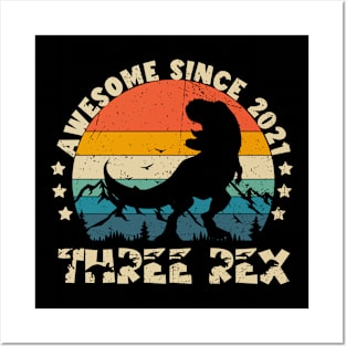 Kids Three Rex 3rd Birthday Third Dinosaur 3 Year Old Posters and Art